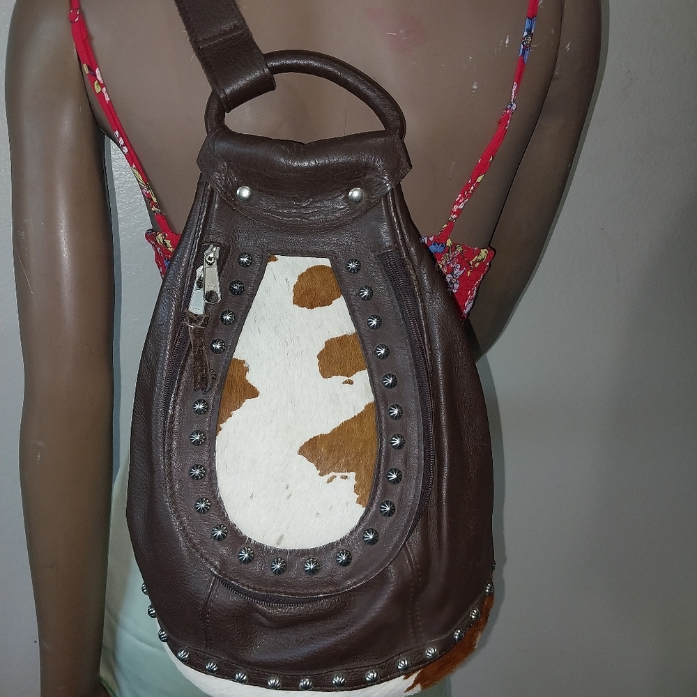 AMERICA WEST PONY HAIR LEATHER SLING BACKPACK
